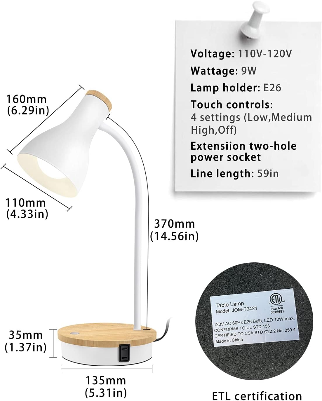 Metal Desk Lamp Wireless Charging Table Lamp Touch Reading Lights