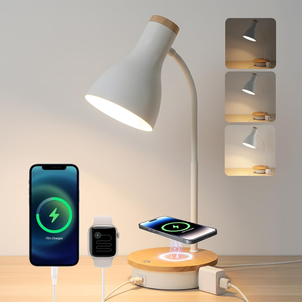 Metal Desk Lamp Wireless Charging Table Lamp Touch Reading Lights