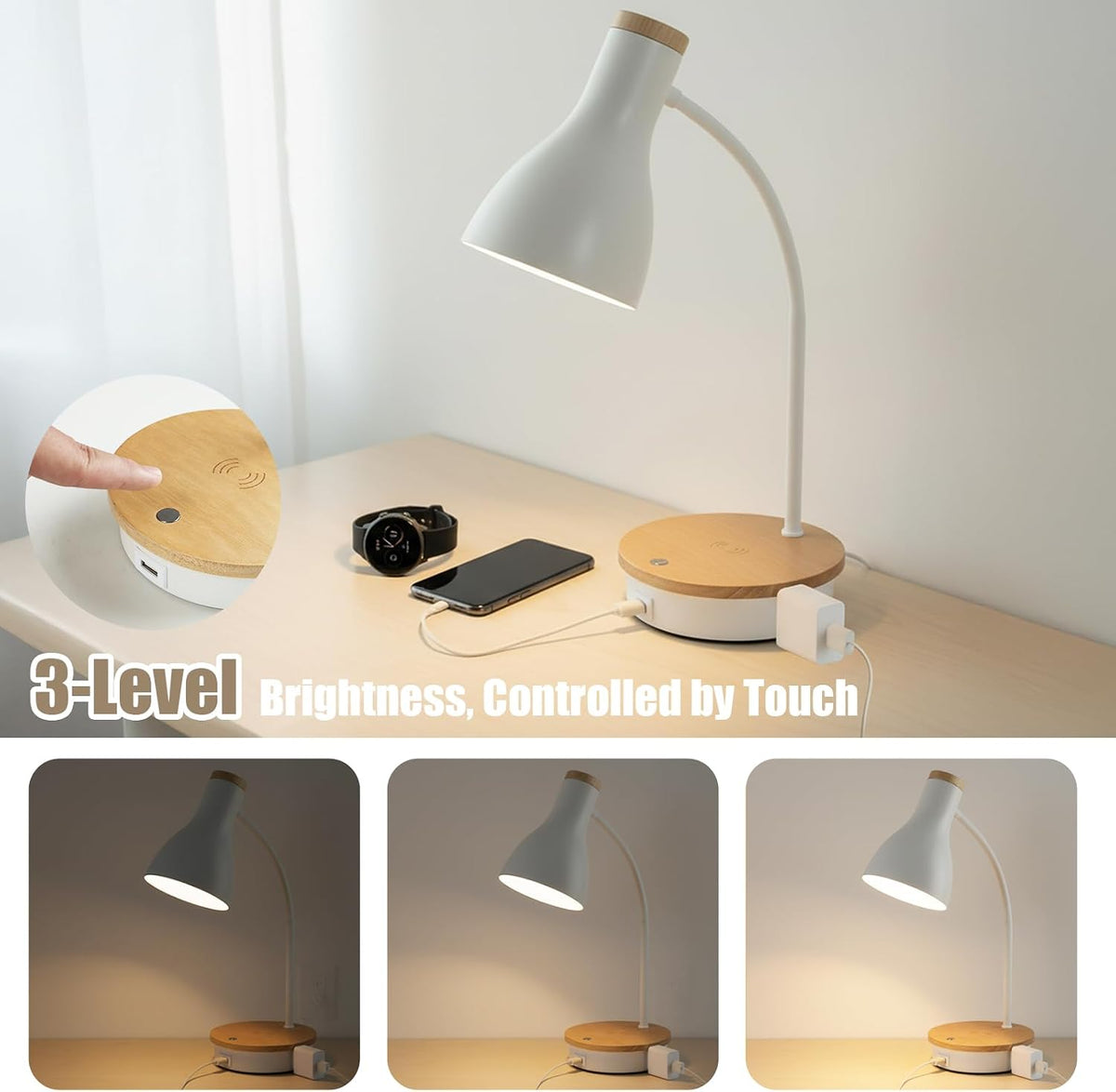 Metal Desk Lamp Wireless Charging Table Lamp Touch Reading Lights