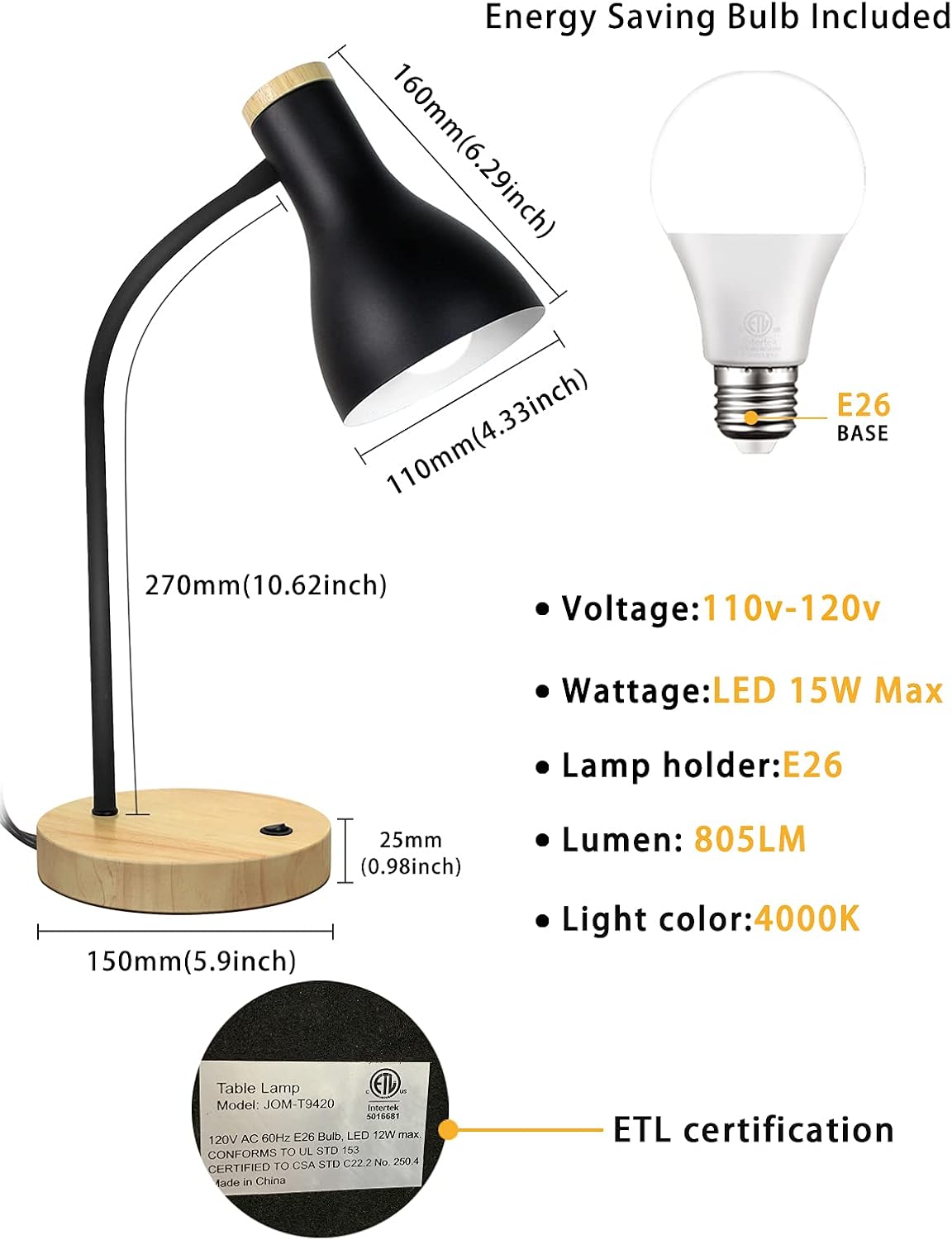 Metal Desk Lamp Wireless Charging Table Lamp Touch Reading Lights