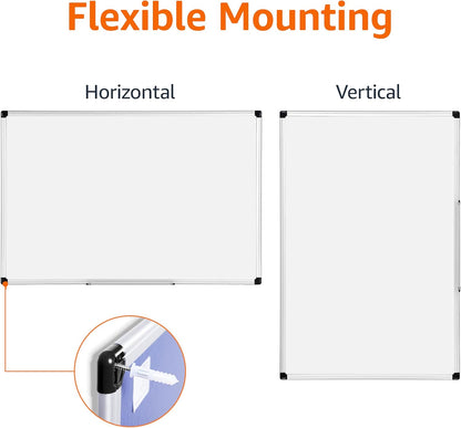 Magnetic Dry Erase Whiteboard, 36"W x 24"H, Aluminum Frame, Silver/White, Easy to Install and Clean