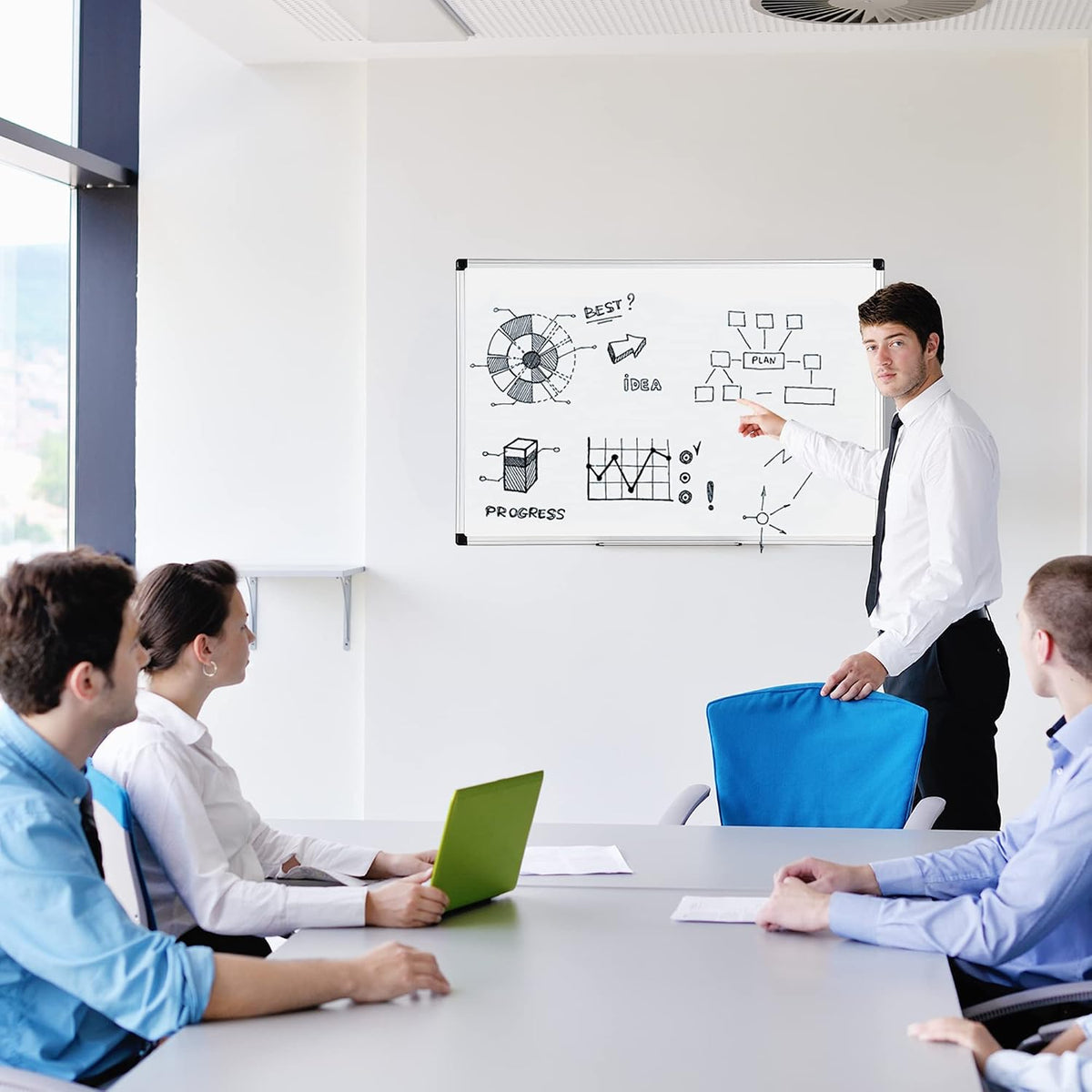 Magnetic Dry Erase Whiteboard, 36"W x 24"H, Aluminum Frame, Silver/White, Easy to Install and Clean