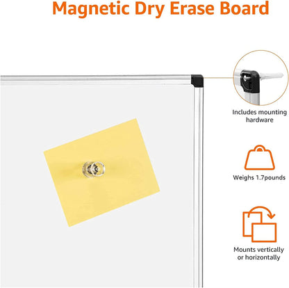 Magnetic Dry Erase Whiteboard, 36"W x 24"H, Aluminum Frame, Silver/White, Easy to Install and Clean