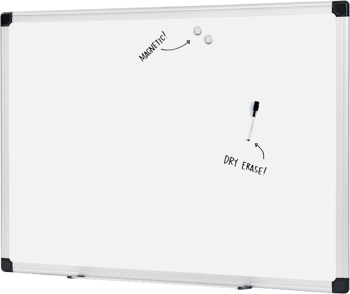 Magnetic Dry Erase Whiteboard, 36"W x 24"H, Aluminum Frame, Silver/White, Easy to Install and Clean