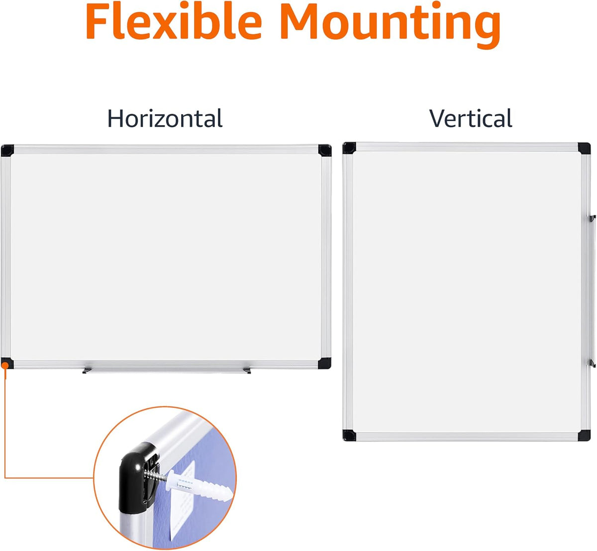 Magnetic Dry Erase Whiteboard, 36"W x 24"H, Aluminum Frame, Silver/White, Easy to Install and Clean