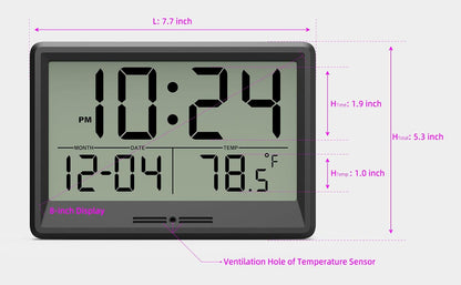 Digital Wall Clock Battery Operated, 8 Inch Small Wall Clock with Large Display, Temperature and Date | Simple Desk Clock | Silent Wall Mount Digital Clock for Bedroom, Kitchen, Living Room, Office