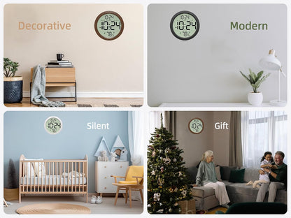 Digital Wall Clock Battery Operated, 8 Inch Small Wall Clock with Large Display, Temperature and Date | Simple Desk Clock | Silent Wall Mount Digital Clock for Bedroom, Kitchen, Living Room, Office