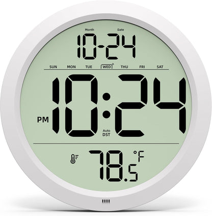 Digital Wall Clock Battery Operated, 8 Inch Small Wall Clock with Large Display, Temperature and Date | Simple Desk Clock | Silent Wall Mount Digital Clock for Bedroom, Kitchen, Living Room, Office