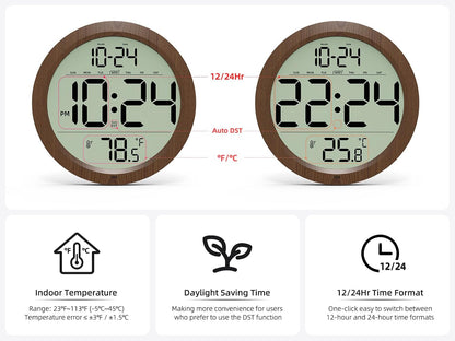Digital Wall Clock Battery Operated, 8 Inch Small Wall Clock with Large Display, Temperature and Date | Simple Desk Clock | Silent Wall Mount Digital Clock for Bedroom, Kitchen, Living Room, Office