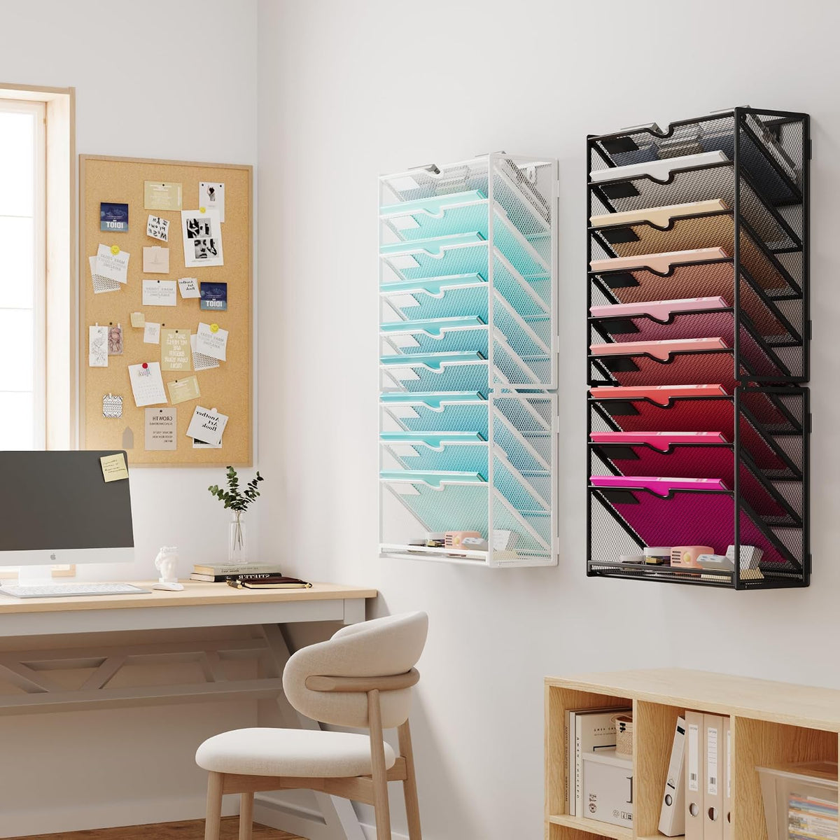 10-Tier Hanging Wall File Folders Organizer - Black Metal Mesh Paper Magazine Document Mail Holder File Organizer for Office School Home Wall Mount or Desk Supplies Organization