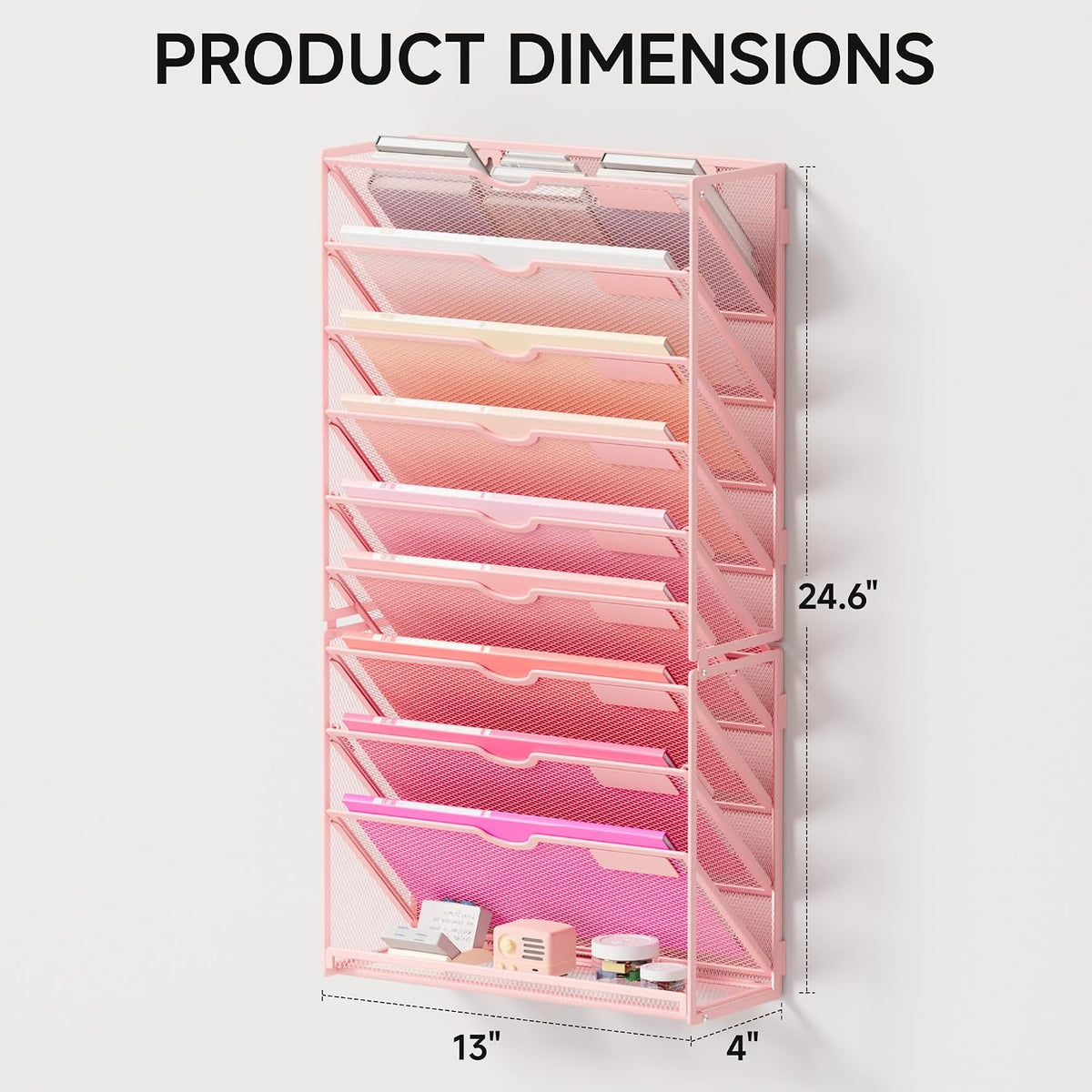 10-Tier Hanging Wall File Folders Organizer - Black Metal Mesh Paper Magazine Document Mail Holder File Organizer for Office School Home Wall Mount or Desk Supplies Organization