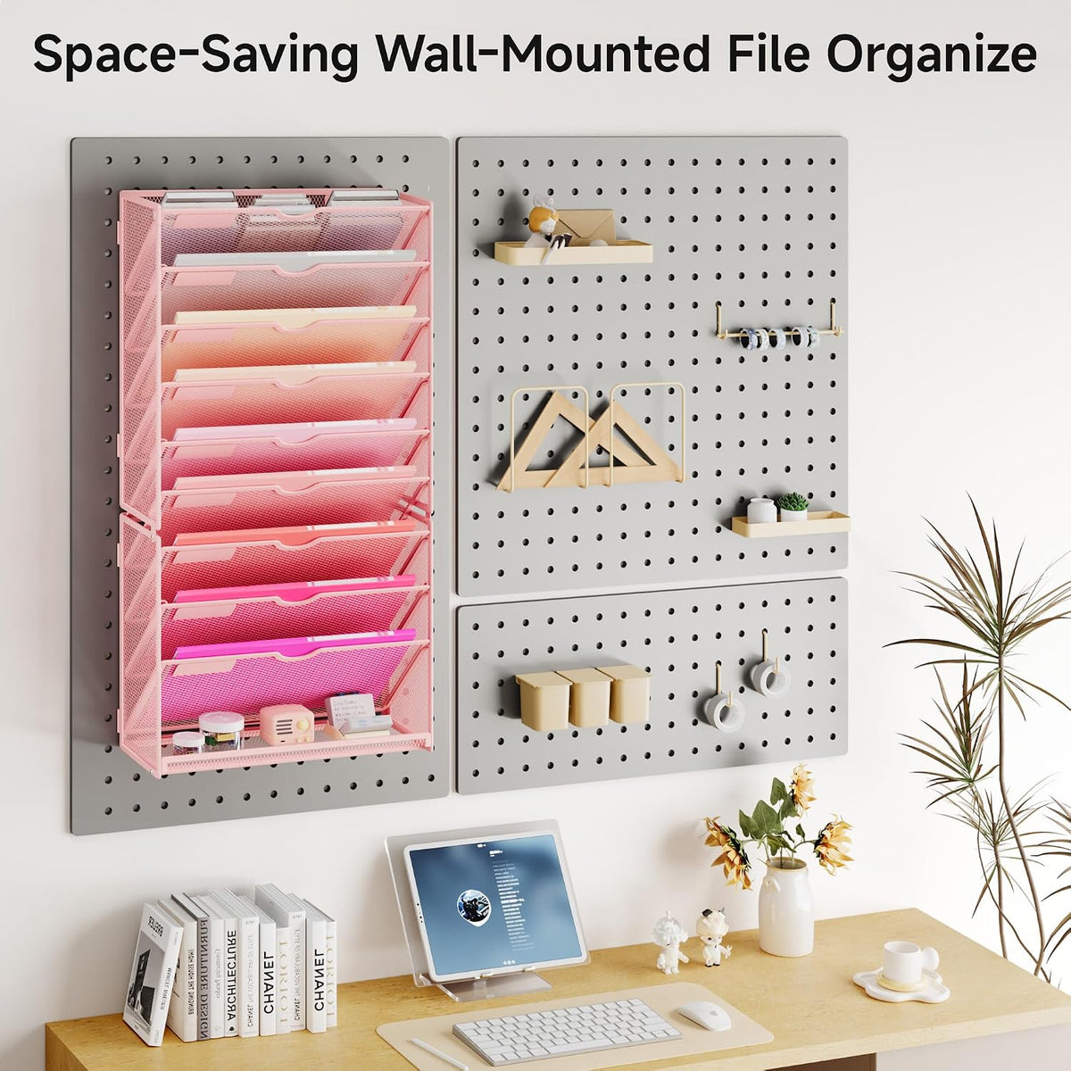 10-Tier Hanging Wall File Folders Organizer - Black Metal Mesh Paper Magazine Document Mail Holder File Organizer for Office School Home Wall Mount or Desk Supplies Organization