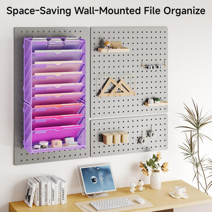 10-Tier Hanging Wall File Folders Organizer - Black Metal Mesh Paper Magazine Document Mail Holder File Organizer for Office School Home Wall Mount or Desk Supplies Organization