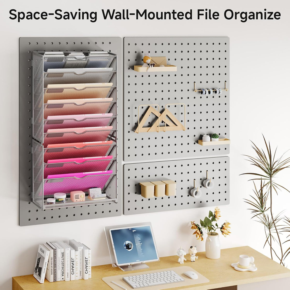 10-Tier Hanging Wall File Folders Organizer - Black Metal Mesh Paper Magazine Document Mail Holder File Organizer for Office School Home Wall Mount or Desk Supplies Organization