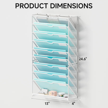 10-Tier Hanging Wall File Folders Organizer - Black Metal Mesh Paper Magazine Document Mail Holder File Organizer for Office School Home Wall Mount or Desk Supplies Organization