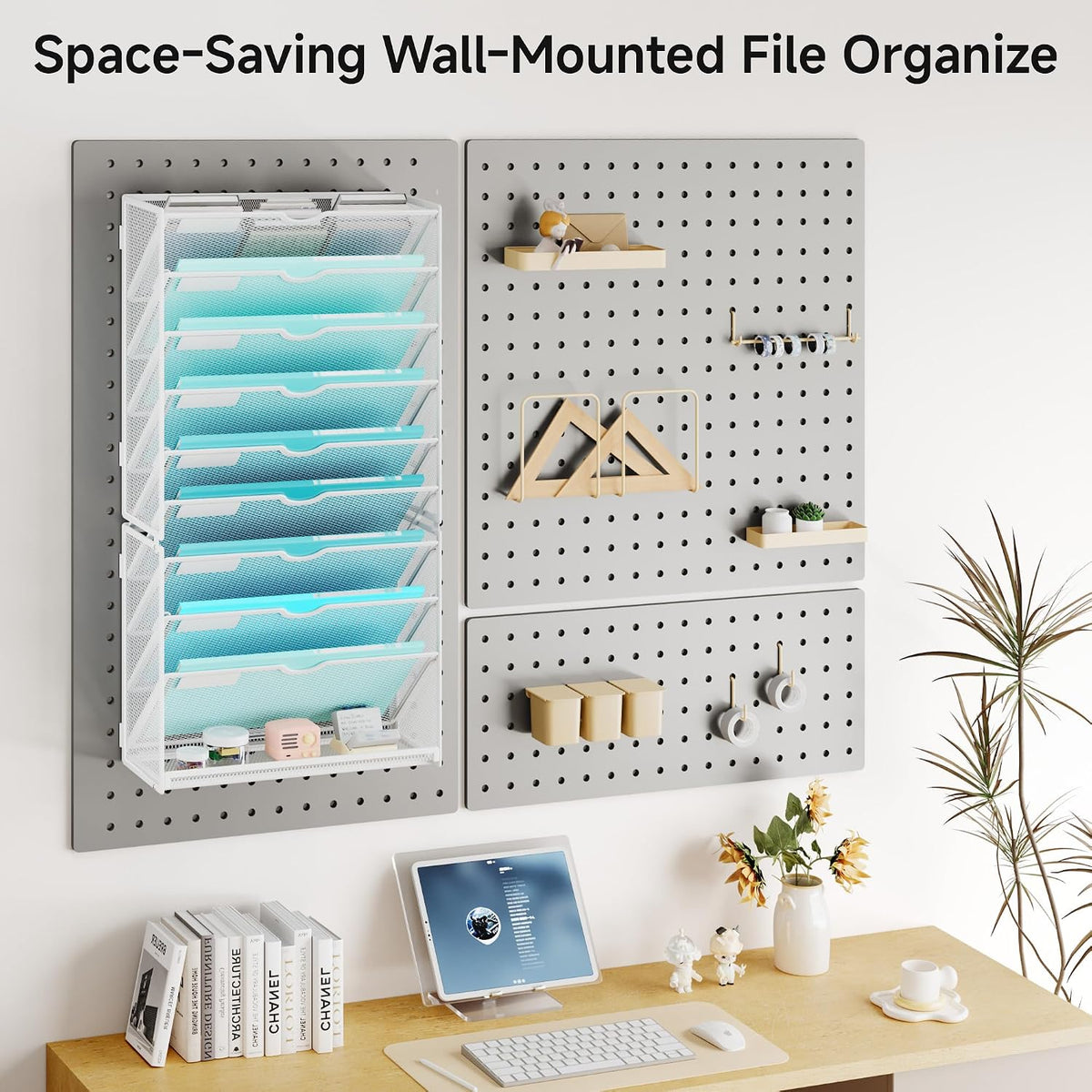 10-Tier Hanging Wall File Folders Organizer - Black Metal Mesh Paper Magazine Document Mail Holder File Organizer for Office School Home Wall Mount or Desk Supplies Organization