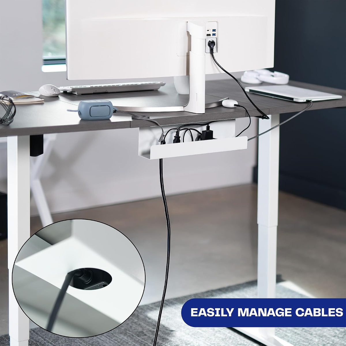 Black 17 in Under Desk Cable Management Tray, DESK-AC06-1C