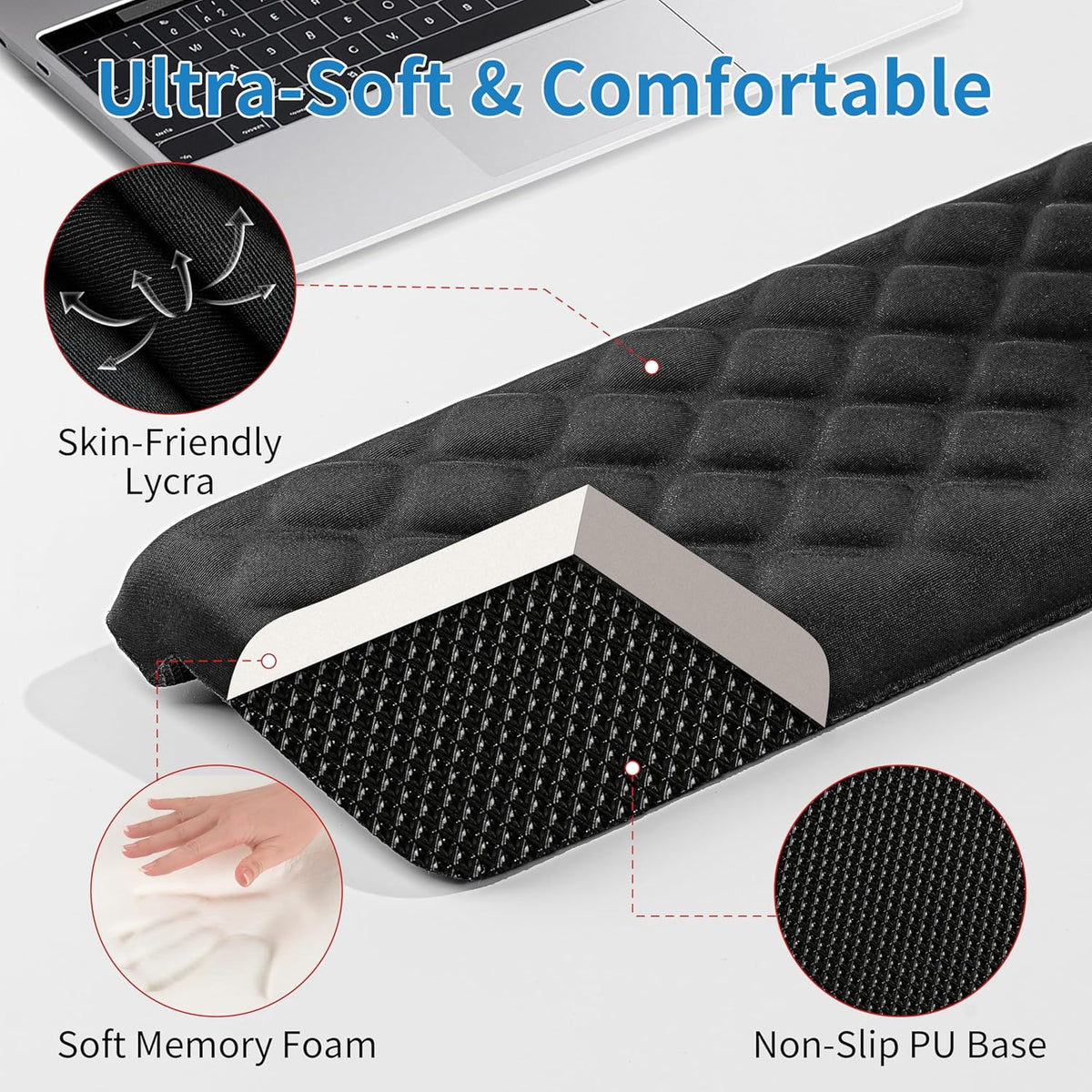 L-Shaped Desk Elbow Pad for Desk, Memory Foam Elbow Support Padding with Non-Slip, Ergonomic Desk Edge Cushion, Wrist Comfort Support for Office Home (Diamond Black)