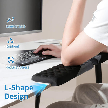 L-Shaped Desk Elbow Pad for Desk, Memory Foam Elbow Support Padding with Non-Slip, Ergonomic Desk Edge Cushion, Wrist Comfort Support for Office Home (Diamond Black)