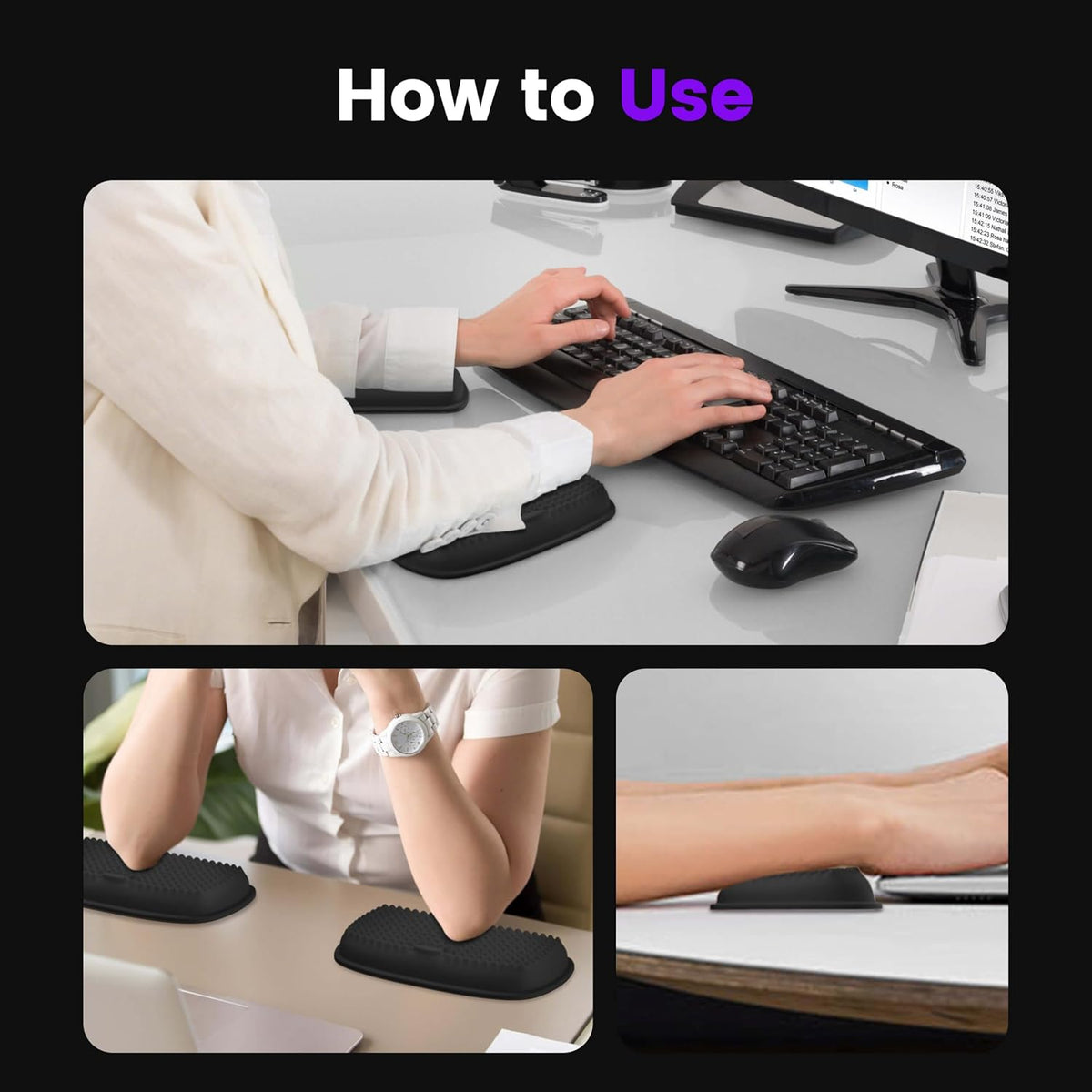 L-Shaped Desk Elbow Pad for Desk, Memory Foam Elbow Support Padding with Non-Slip, Ergonomic Desk Edge Cushion, Wrist Comfort Support for Office Home (Diamond Black)