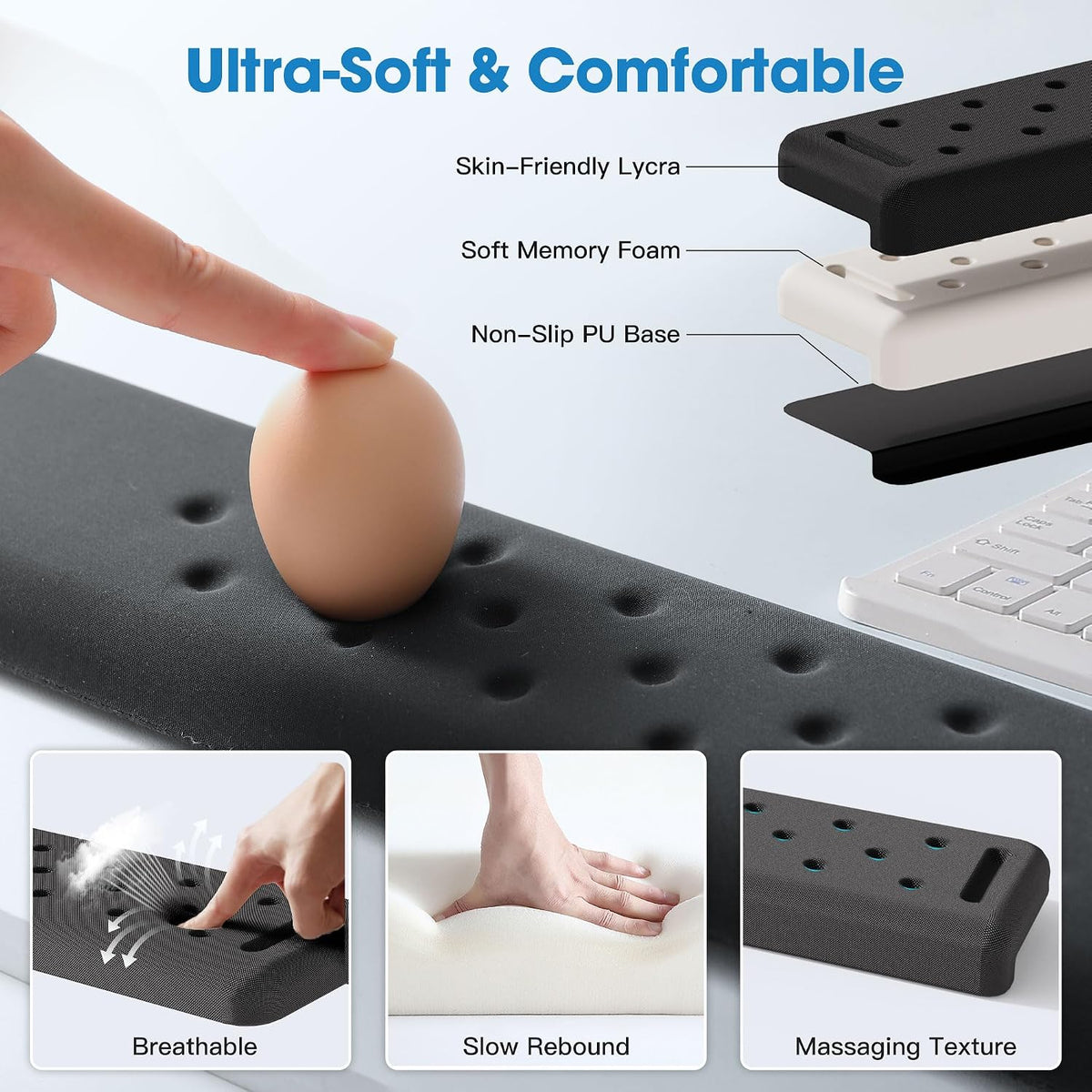 L-Shaped Desk Elbow Pad for Desk, Memory Foam Elbow Support Padding with Non-Slip, Ergonomic Desk Edge Cushion, Wrist Comfort Support for Office Home (Diamond Black)