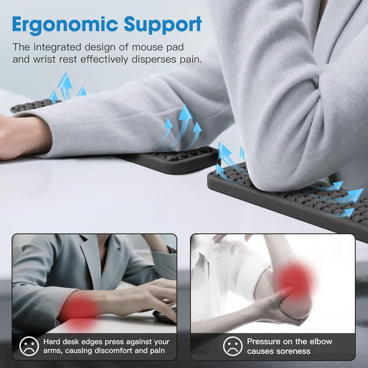 L-Shaped Desk Elbow Pad for Desk, Memory Foam Elbow Support Padding with Non-Slip, Ergonomic Desk Edge Cushion, Wrist Comfort Support for Office Home (Diamond Black)