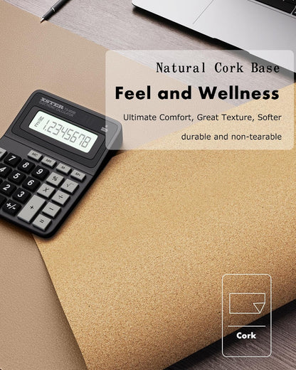 Double-Sided Desk Pad, 31.5"x15.7"Leather Desk Mat, Eco Cork Desk Pad Protector,Large Mouse Pad,Waterproof Desk Blotter for Office/Home(Coffee)