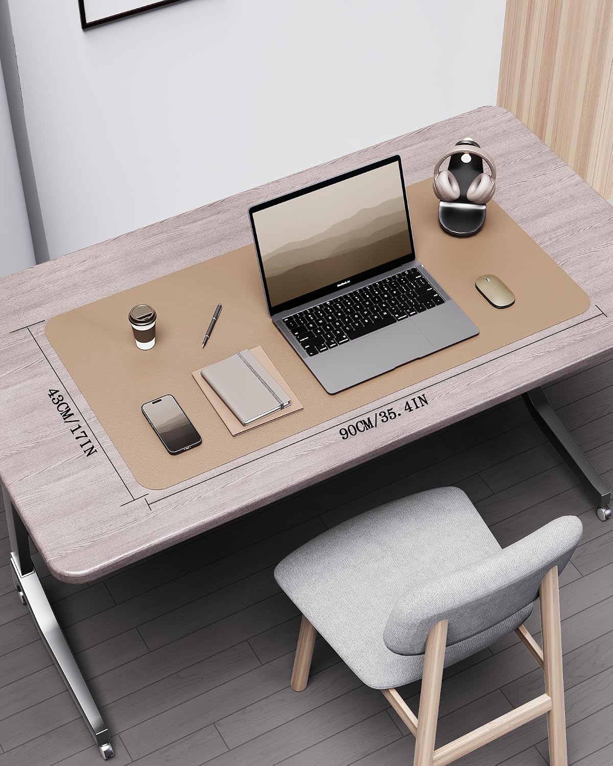 Double-Sided Desk Pad, 31.5"x15.7"Leather Desk Mat, Eco Cork Desk Pad Protector,Large Mouse Pad,Waterproof Desk Blotter for Office/Home(Coffee)
