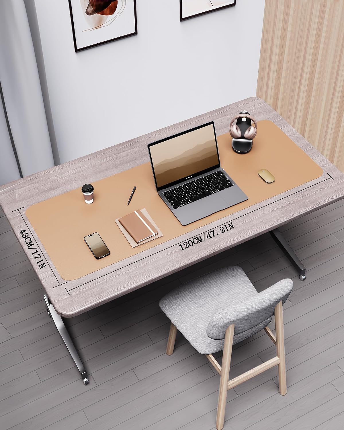 Double-Sided Desk Pad, 31.5"x15.7"Leather Desk Mat, Eco Cork Desk Pad Protector,Large Mouse Pad,Waterproof Desk Blotter for Office/Home(Coffee)