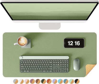 Double-Sided Desk Pad, 31.5"x15.7"Leather Desk Mat, Eco Cork Desk Pad Protector,Large Mouse Pad,Waterproof Desk Blotter for Office/Home(Coffee)