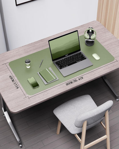 Double-Sided Desk Pad, 31.5"x15.7"Leather Desk Mat, Eco Cork Desk Pad Protector,Large Mouse Pad,Waterproof Desk Blotter for Office/Home(Coffee)