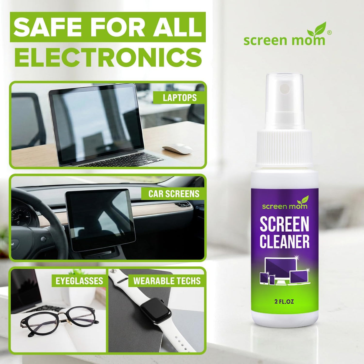 Screen Cleaner Spray 2oz Bottle for TV, Car, Laptop & Computer
