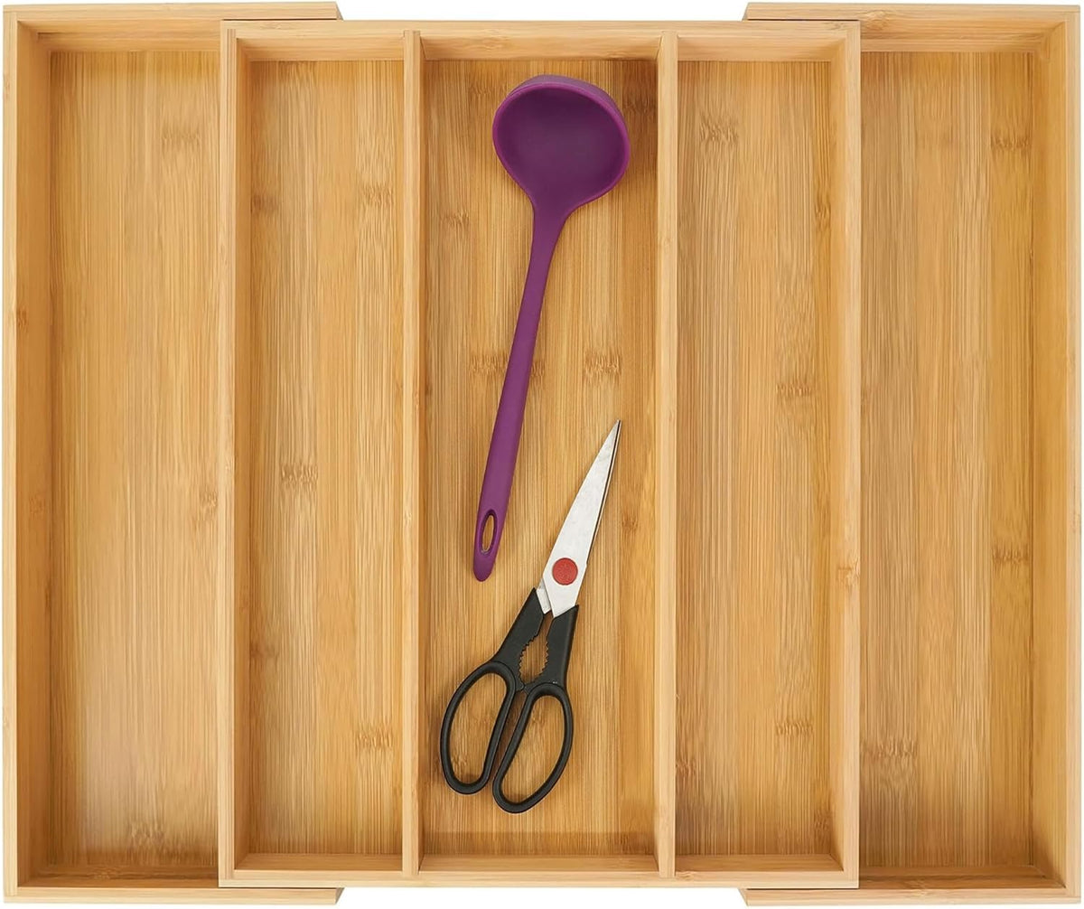 Bamboo Expandable Kitchen Drawer Organizer Silverware Utensil Tray