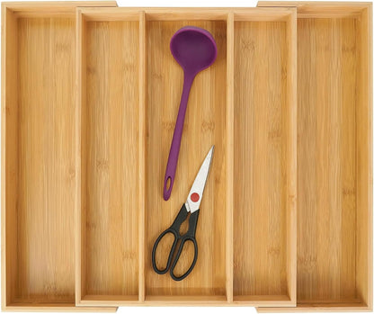 Bamboo Expandable Kitchen Drawer Organizer Silverware Utensil Tray