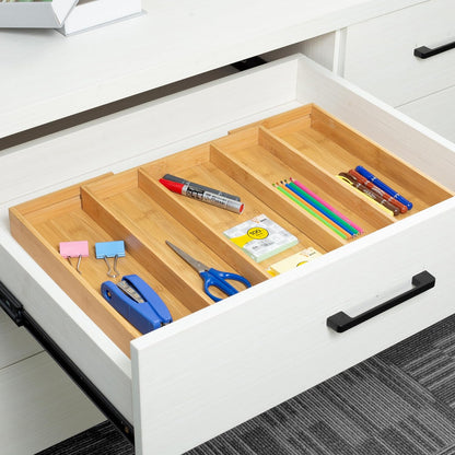 Bamboo Expandable Kitchen Drawer Organizer Silverware Utensil Tray