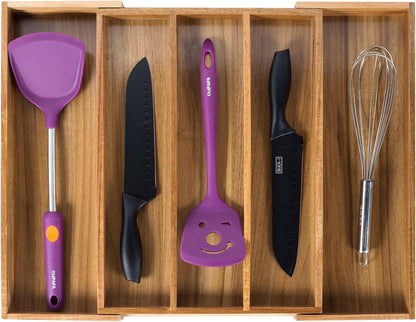 Bamboo Expandable Kitchen Drawer Organizer Silverware Utensil Tray