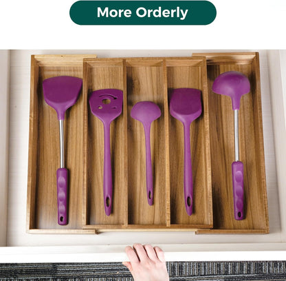 Bamboo Expandable Kitchen Drawer Organizer Silverware Utensil Tray