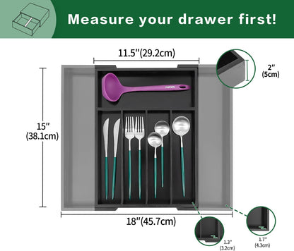 Bamboo Expandable Kitchen Drawer Organizer Silverware Utensil Tray