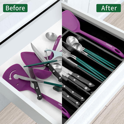 Bamboo Expandable Kitchen Drawer Organizer Silverware Utensil Tray