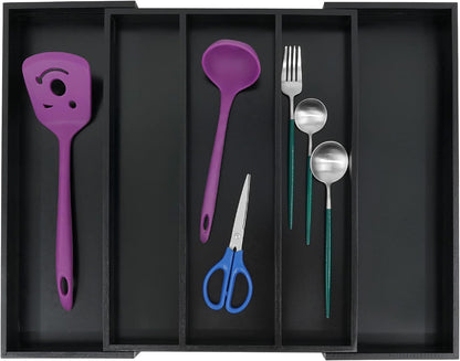 Bamboo Expandable Kitchen Drawer Organizer Silverware Utensil Tray