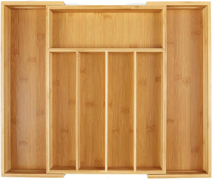 Bamboo Expandable Kitchen Drawer Organizer Silverware Utensil Tray