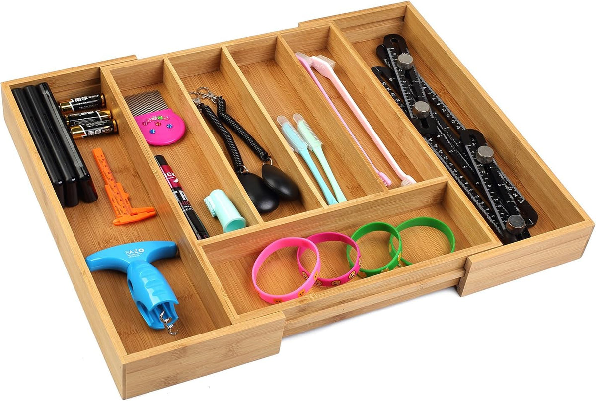 Bamboo Expandable Kitchen Drawer Organizer Silverware Utensil Tray