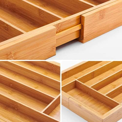 Bamboo Expandable Kitchen Drawer Organizer Silverware Utensil Tray