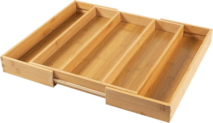 Bamboo Expandable Kitchen Drawer Organizer Silverware Utensil Tray