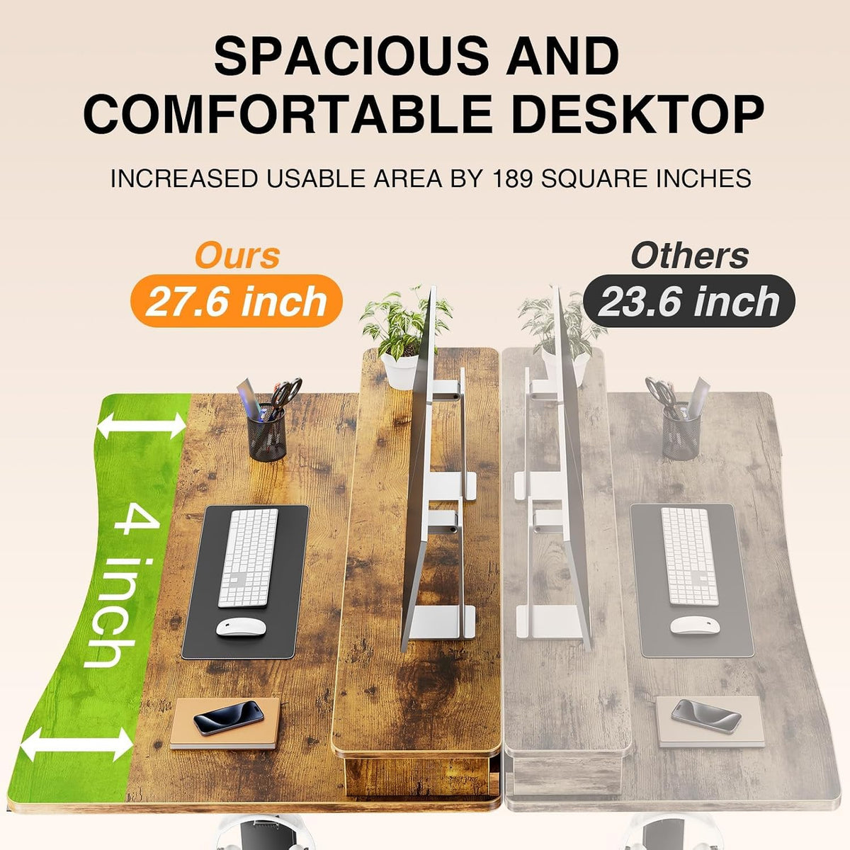 47.2"×27.6" Standing Desk with Storage Drawers, Adjustable Height Computer Table with Monitor Shelf, Home Office Desk for Study, Gaming, Workstation, Brown