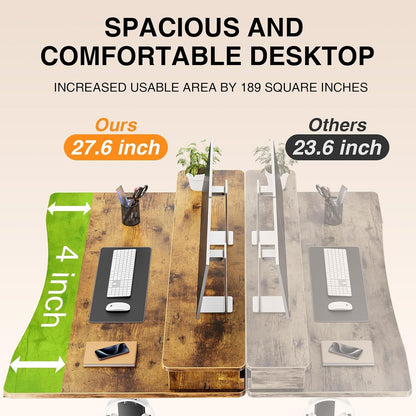 47.2"×27.6" Standing Desk with Storage Drawers, Adjustable Height Computer Table with Monitor Shelf, Home Office Desk for Study, Gaming, Workstation, Brown