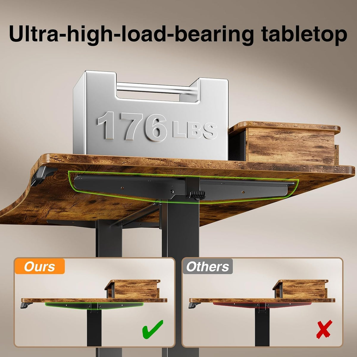 47.2"×27.6" Standing Desk with Storage Drawers, Adjustable Height Computer Table with Monitor Shelf, Home Office Desk for Study, Gaming, Workstation, Brown