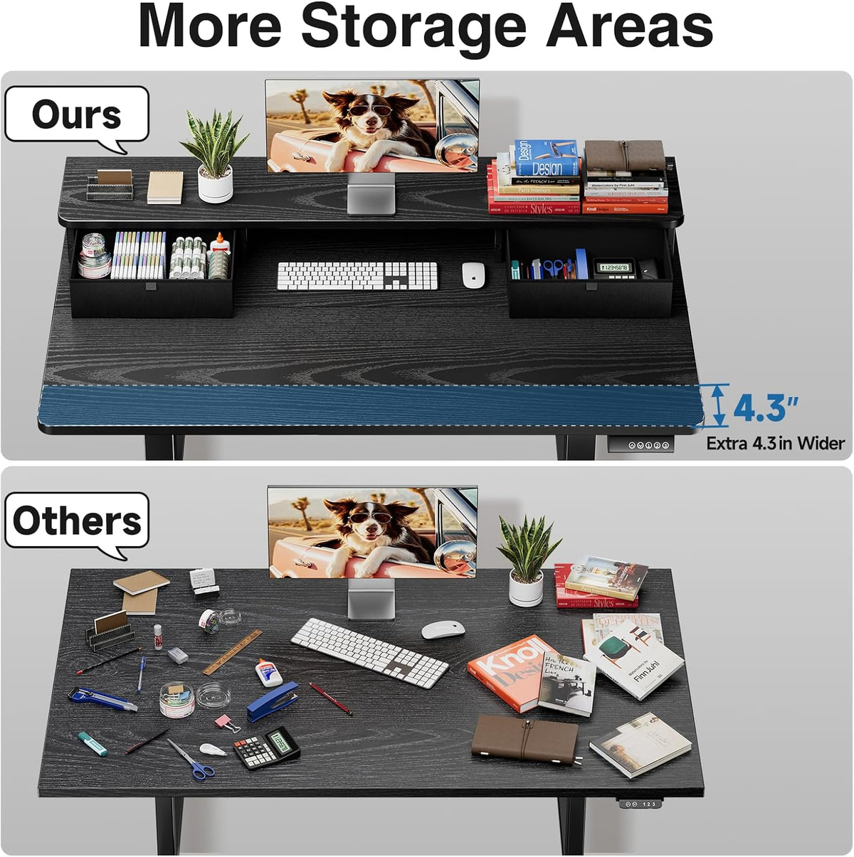 47.2"×27.6" Standing Desk with Storage Drawers, Adjustable Height Computer Table with Monitor Shelf, Home Office Desk for Study, Gaming, Workstation, Brown