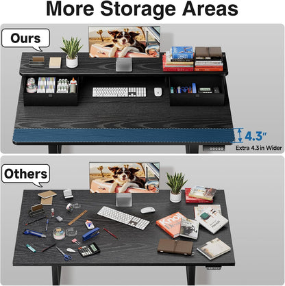 47.2"×27.6" Standing Desk with Storage Drawers, Adjustable Height Computer Table with Monitor Shelf, Home Office Desk for Study, Gaming, Workstation, Brown