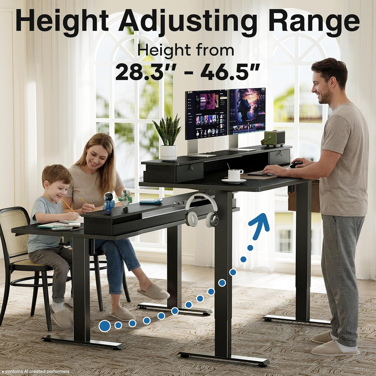 47.2"×27.6" Standing Desk with Storage Drawers, Adjustable Height Computer Table with Monitor Shelf, Home Office Desk for Study, Gaming, Workstation, Brown